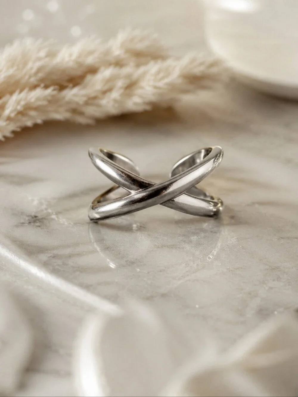 Sterling Silver Criss Cross X Ring Adjustable Crossover Band Minimalist Dainty